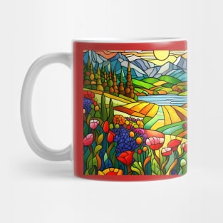 Stained Glass Colorful Mountain Flowers Mug